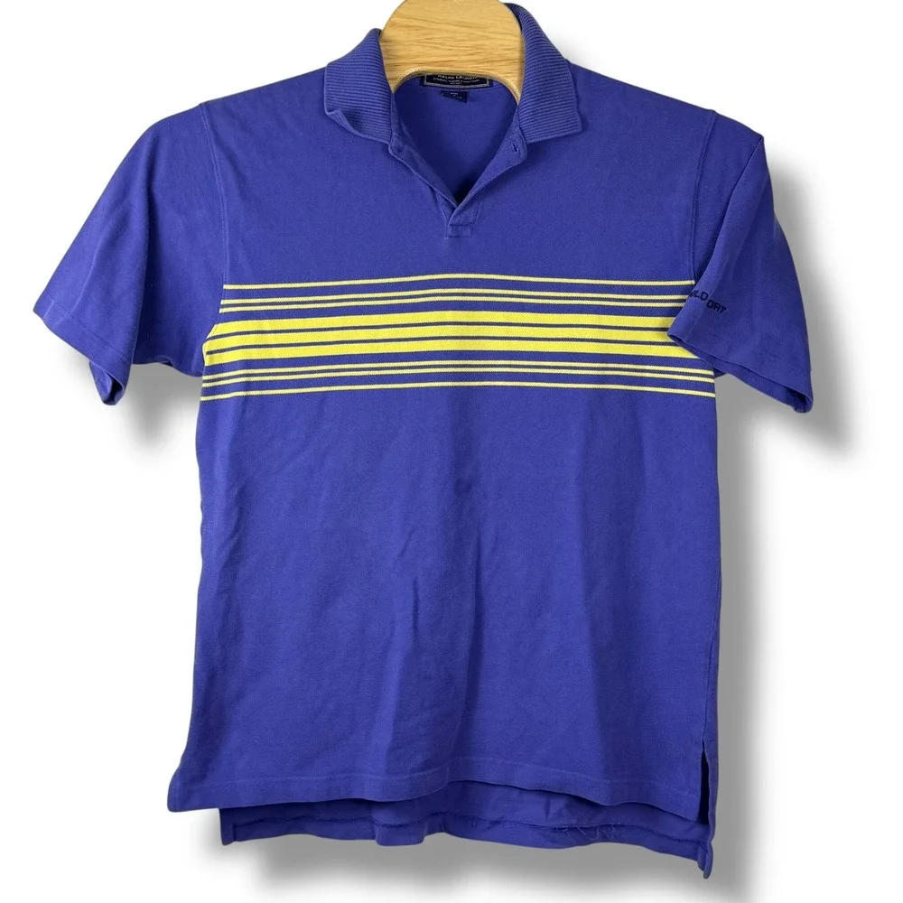 Vintage 90s Polo Sport Ralph Lauren Polo Shirt Men Large Blue Yellow Stripe Prep